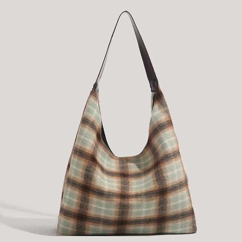 Large-capacity Bags, Women's Autumn and Winter Fashion Woolen Checkered Single-shoulder Bags, Commuting Tote Bags