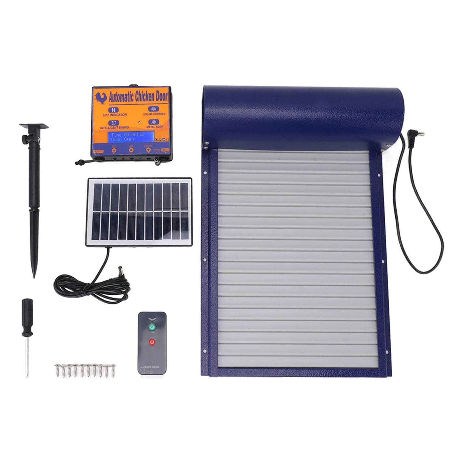 Solar Powered Automatic Chicken Coop Door Auto Chicken Door Opener with Light Sensor Timer Remote blue