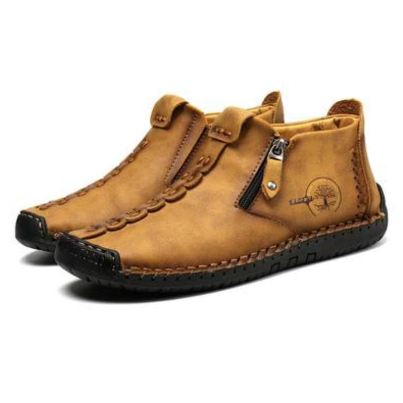 Mens Genuine Leather Boots Fashion Zipper Shoes Leather Men Ankle Boots 44 gold/yellow
