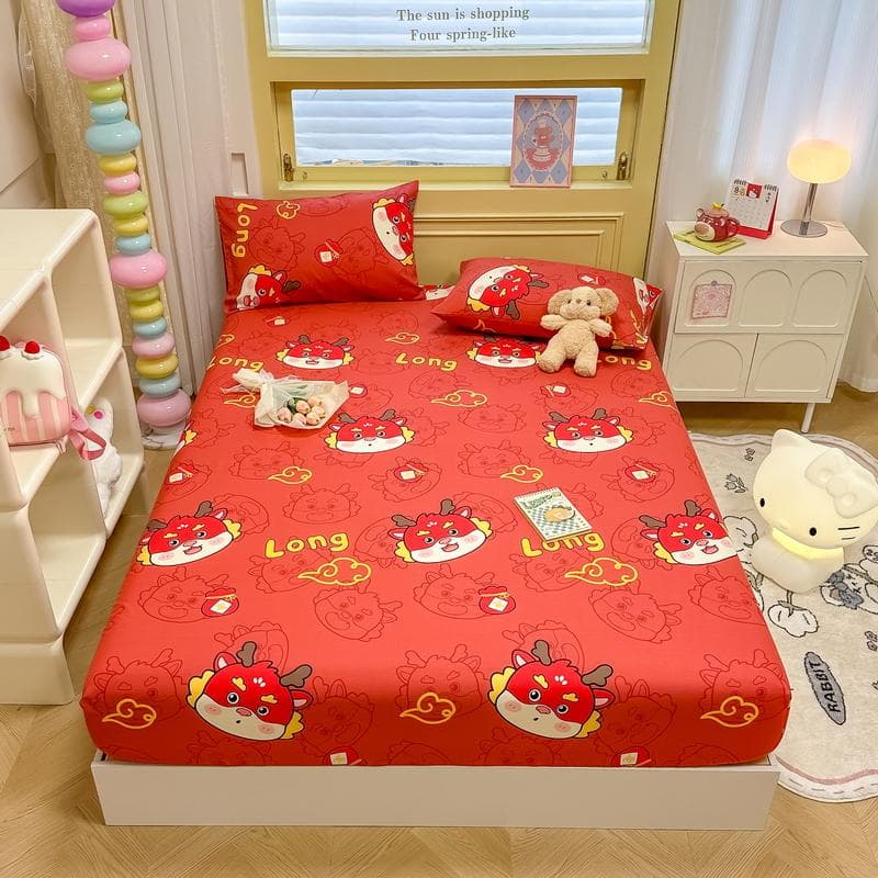 Bonenjoy 100% Cotton Fitted Sheet Adults Kids Bed Cover Cartoon Style Bedsheet Soft Mattress Protector sabanas (No Pillowcase) 90x200x25cm 1pc