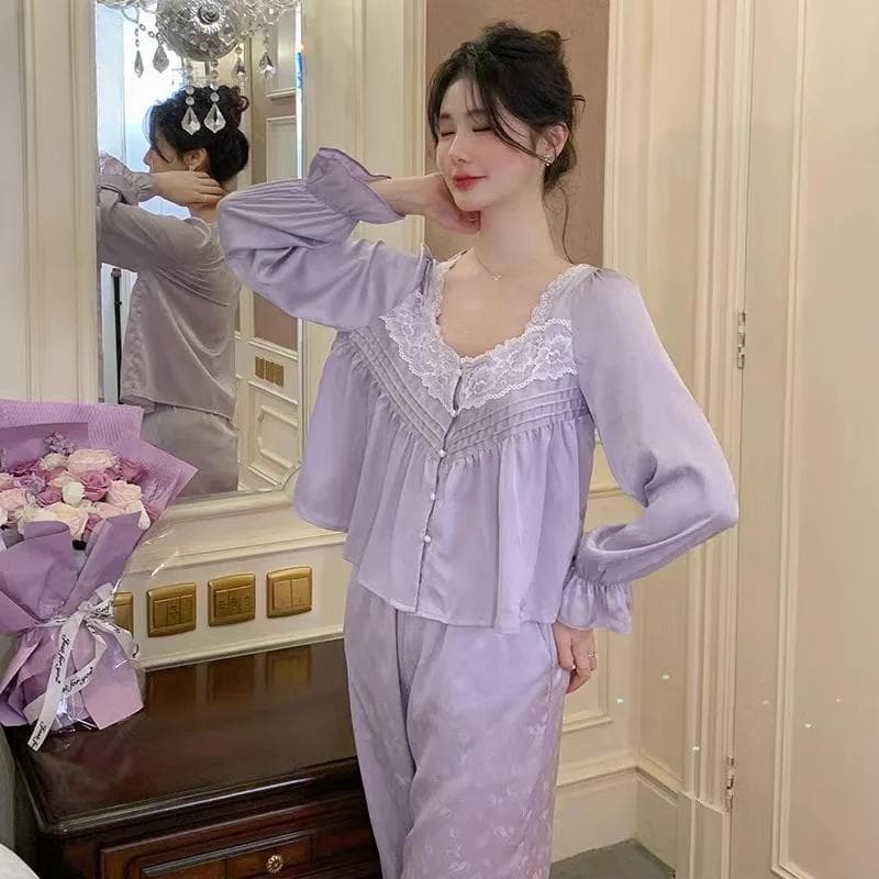 New Autumn Suit Pajamas Women's Thin Long Sleeve Trousers Two-piece Home Clothes XL