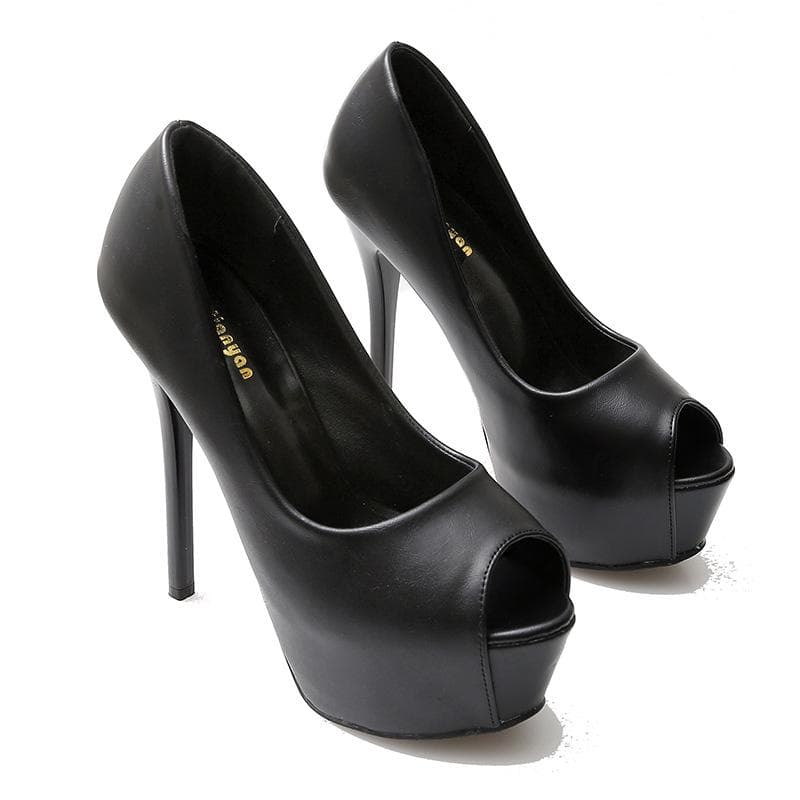 New Fish Mouth Waterproof Platform Single Shoes Banquet Wedding Business Professional Women's Single Shoes High Heels 38 black