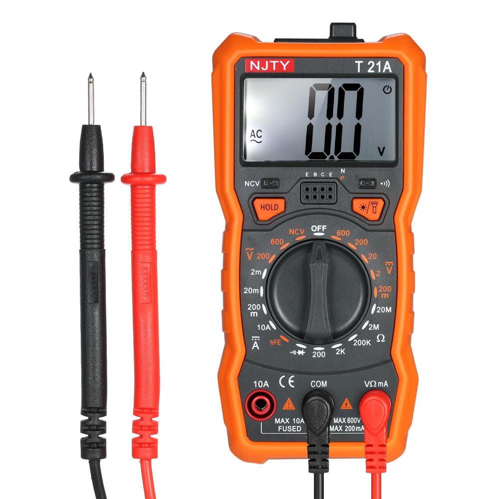 NJTY Mini Digital Multimeter 1999 Counts Multi-functional Non Contact Multi Meter Voltmeter Ammeter T21A black