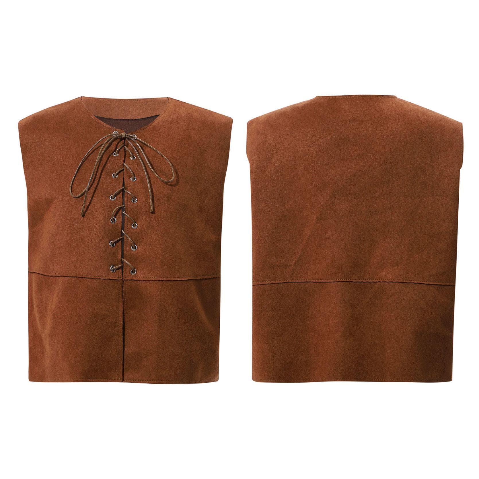 Kids Boy Girl Medieval Vest Lace Up Steampunk Renaissance Waistcoat Top Halloween Costume 3-4 Years dark brown