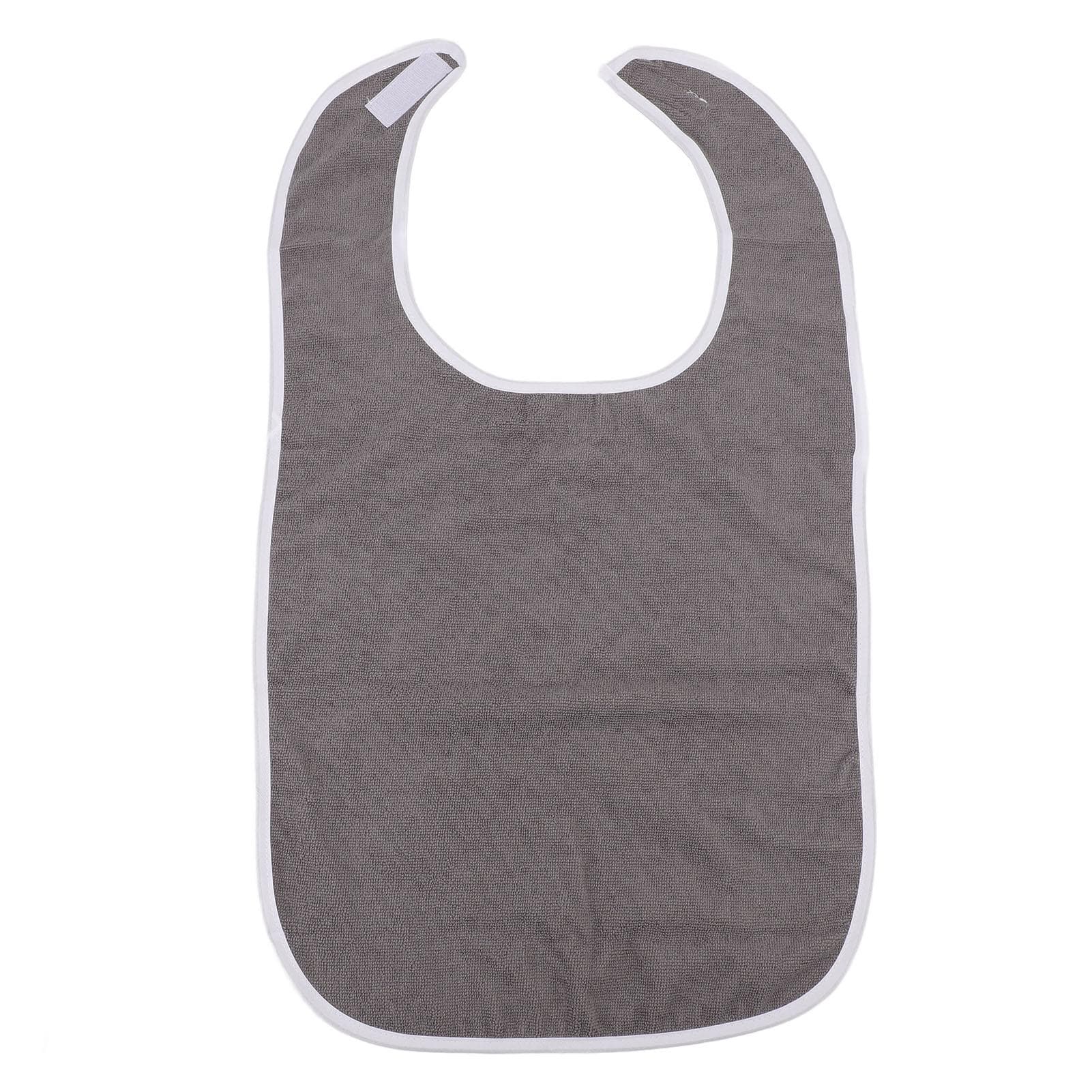 Adult Bib Adjustable Hook and Loop Machine Washable Senior Dining Clothing Protector for Eating gray