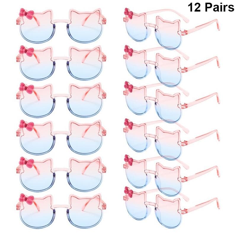 12 Pcs Cute Kitten Sunglasses for Kids Fashion Multi-color Stylish Sun Glasses for Girls Children Shades as picture shows