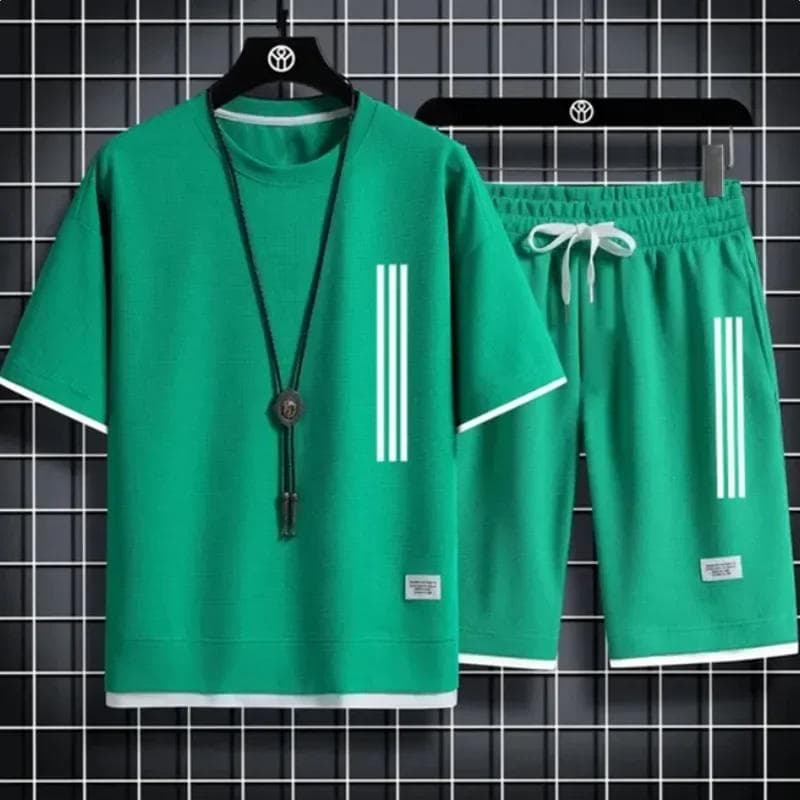 Adida New Man Tracksuits 2 Piece Short Sleeve Suits Printing T-shirt +sweatpants Sets Sutdent Casual Summer Sport Clothes L