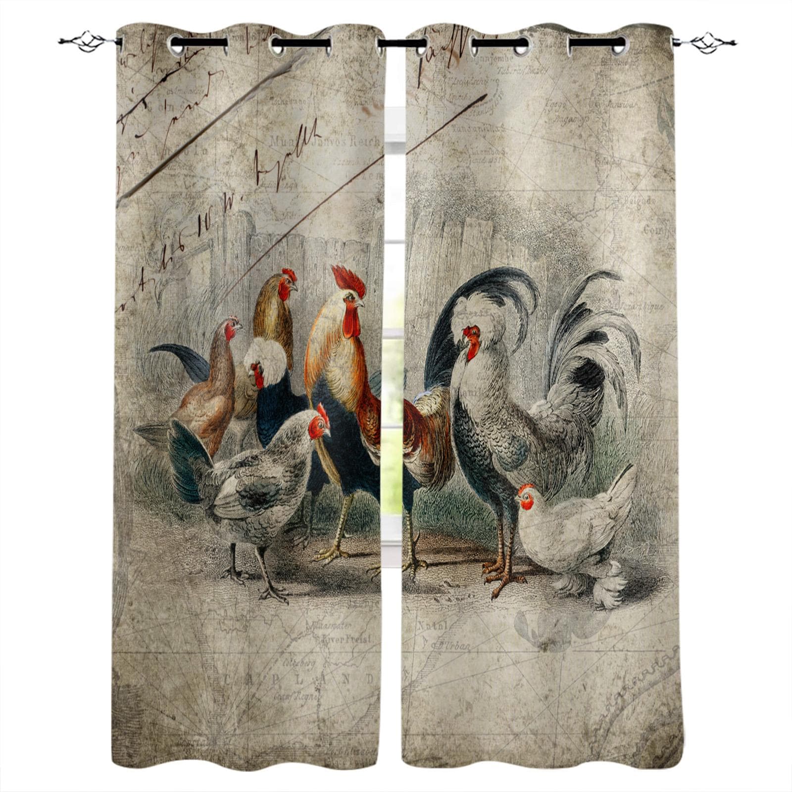 Farm Life Rooster Hen Sunflower Home Decor Window Curtains Bedroom Kitchen Curtain Panel Curtains for Living Room 135W x 185H(cm)