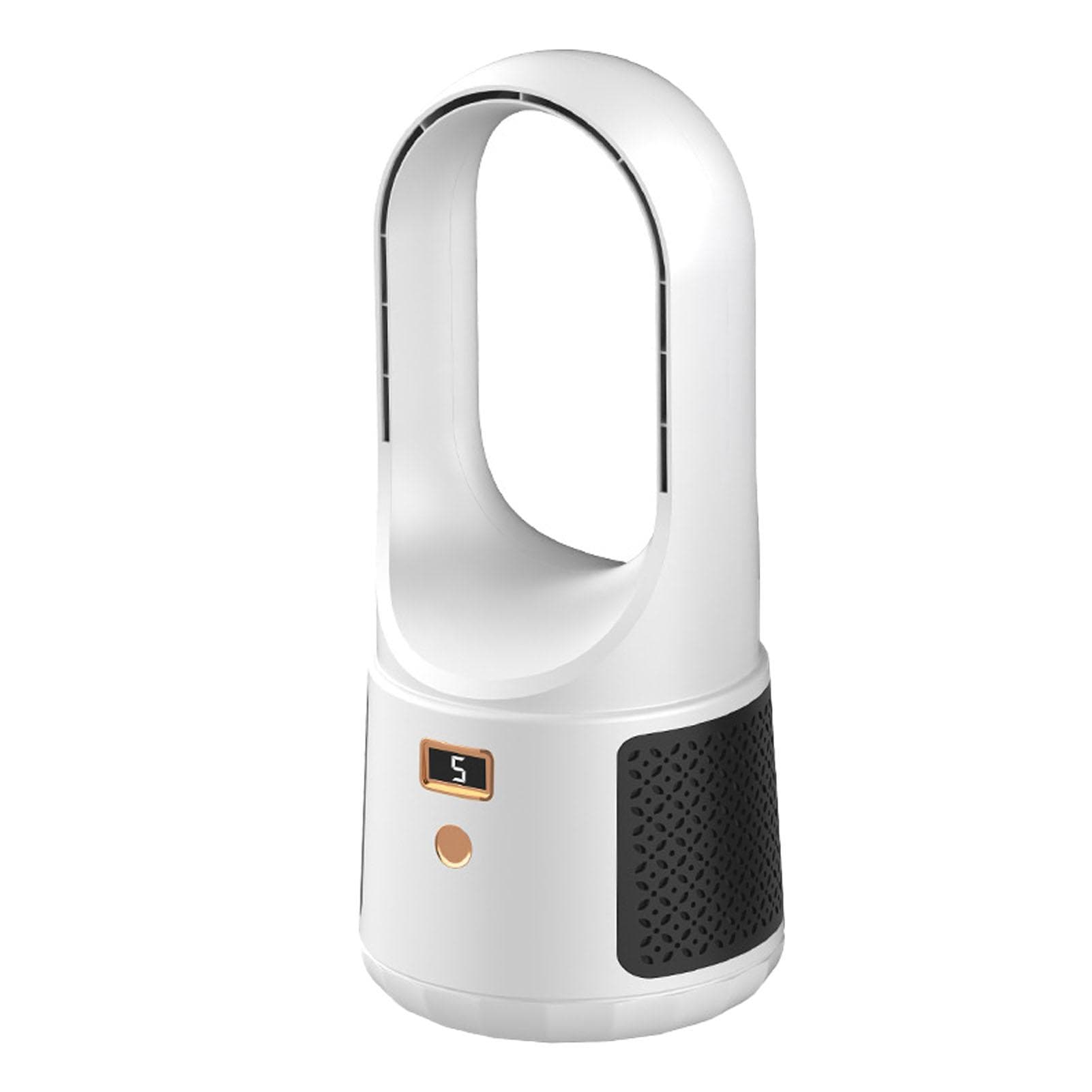 Tower Fan Bladeless 6 Speed Mode USB Charge LED Display Low Noise Desktop Fan for Family Office white