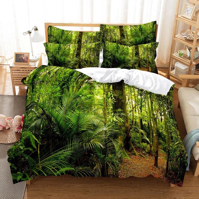 Modern Green Forest Landscape Digital Printing Bedding Set 3D Fashion Design Down Bed Cover Pillowcase 2-3 Pieces Home Textile 155x215cm 3pcs