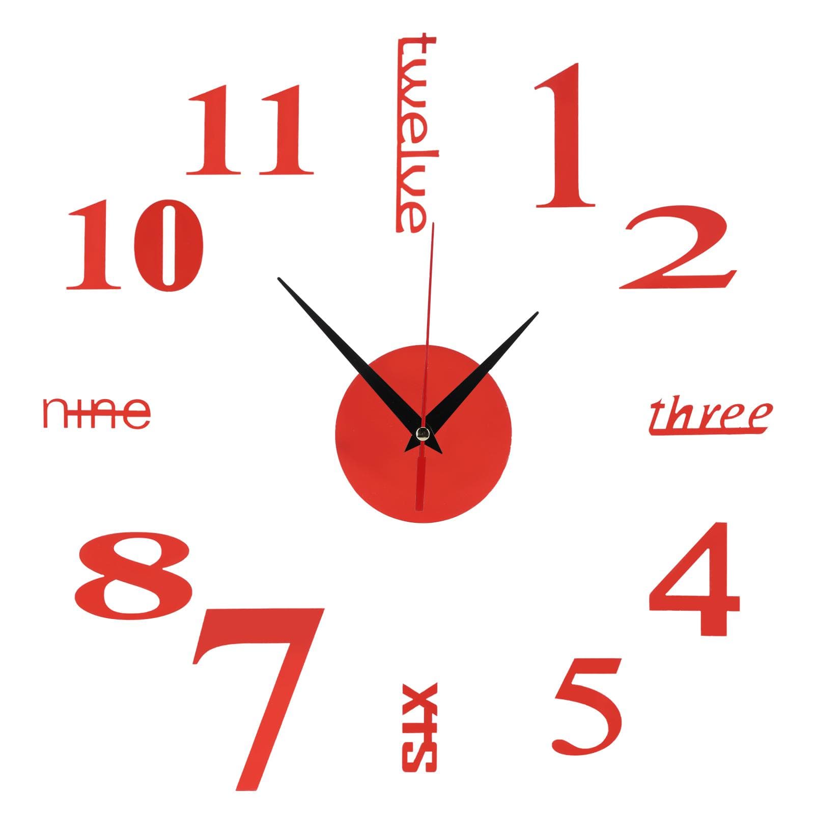 Modern DIY Digital Wall Clock Sticker Decals for Home Living Room Office DecorationRed red