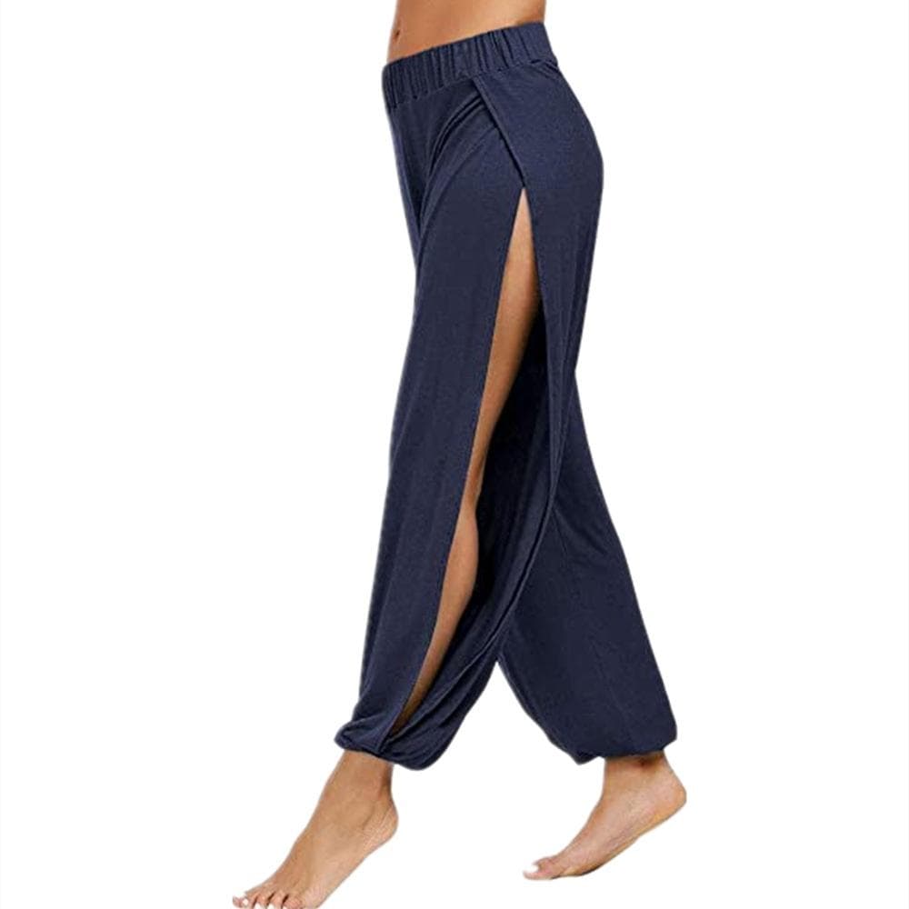 New Women Fashion Pants Yoga Pants Harem Pants for Women Side Slit Jogger Hippie Beach Sweatpants XXL blue