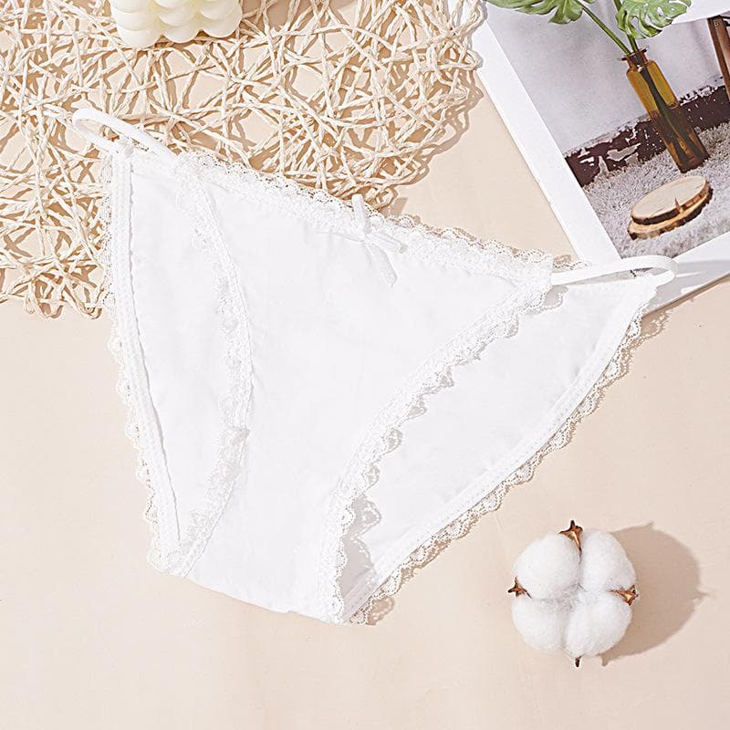 Ice Silk Seamless Women's Underwear Sexy Low Waist Lace Edge Underwear Thin Breathable Underwear M white