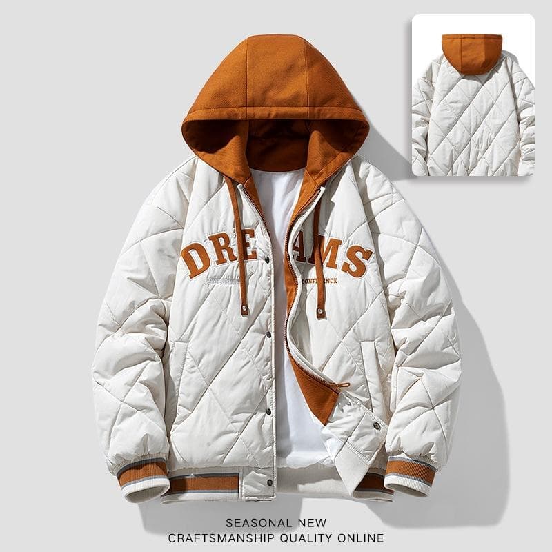 Winter Men's Fake Two Hooded Cotton-padded Jacket Casual Fashion Couple Coat 2XL white