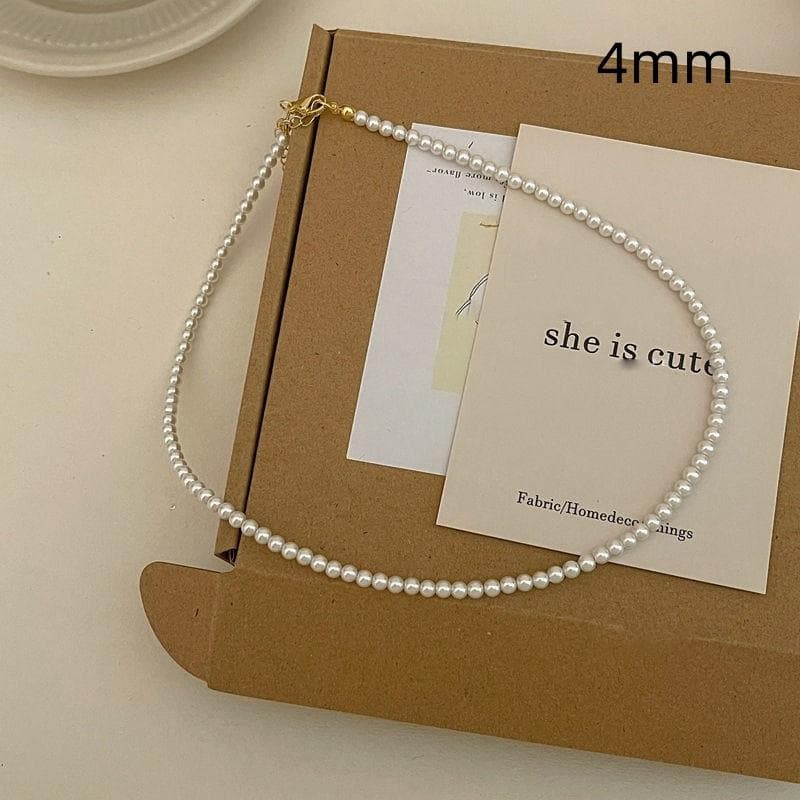 Simple Necklace Female Retro Geometric Literary Fresh Necklace Wild Necklace Jewelry 4MM white
