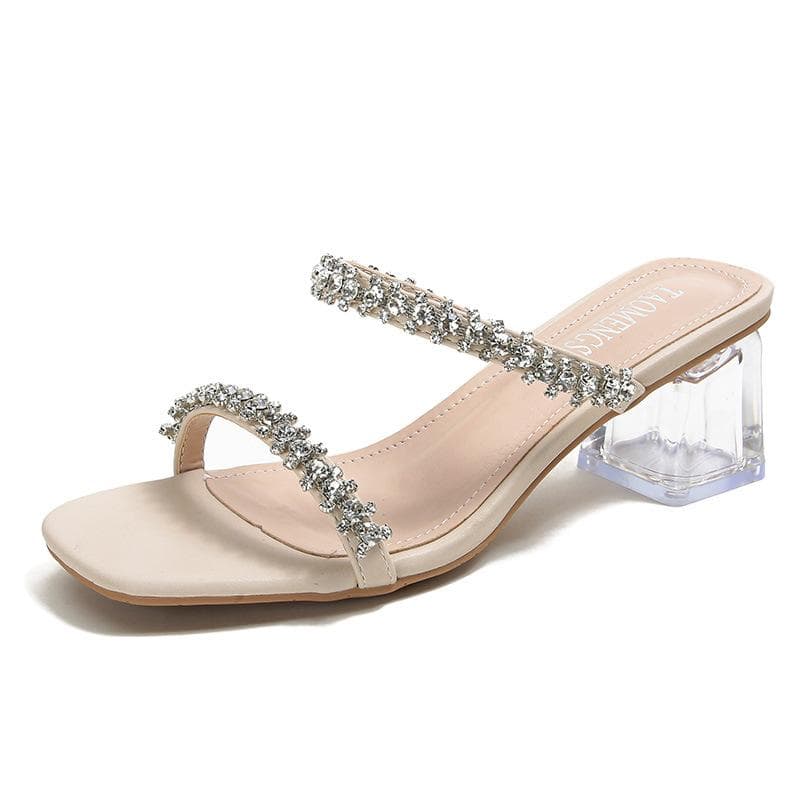Sandals for Women Fairy Style Sweet Middle Heel Niche Design Rhinestone High Heels Size Size Women's Shoes 42
