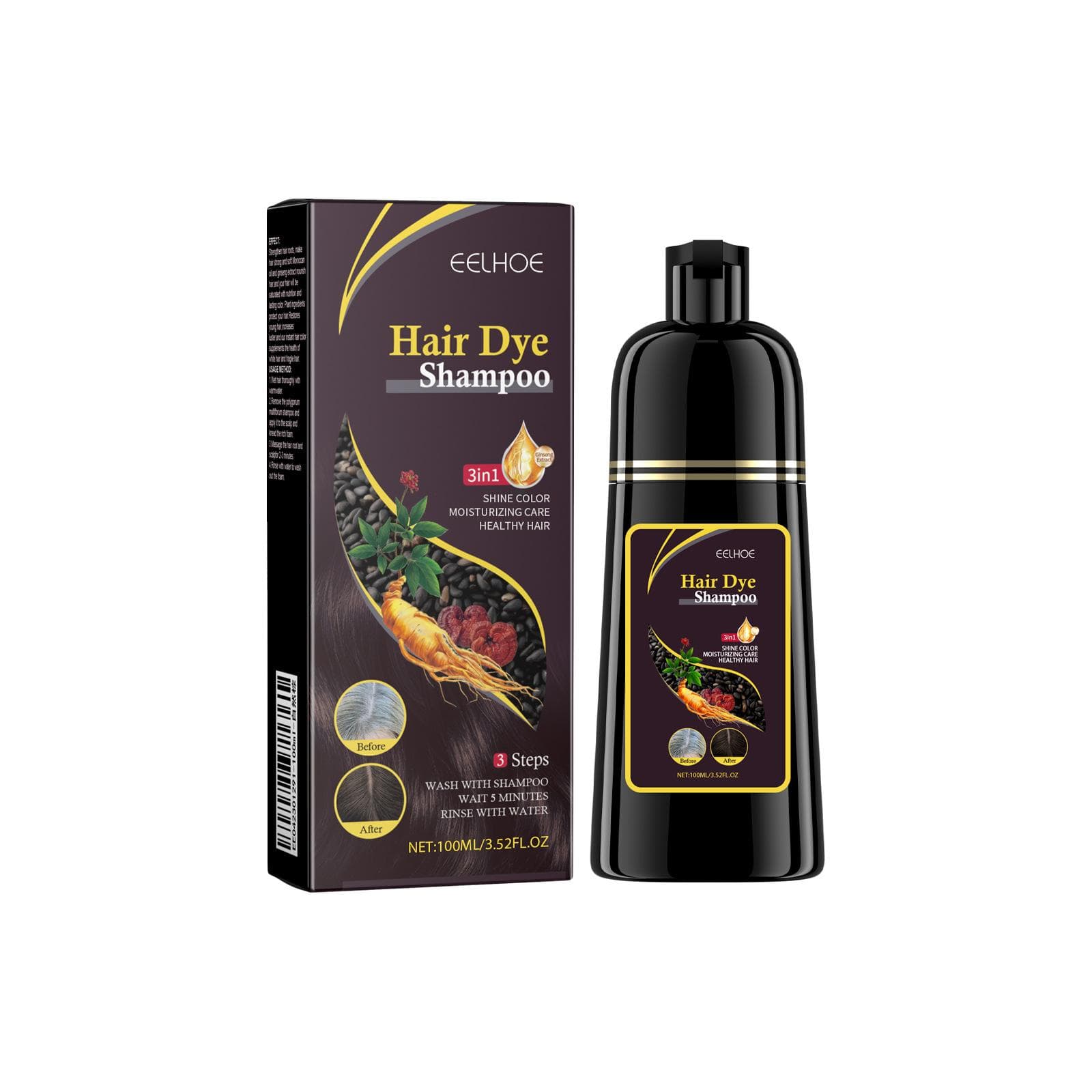 3 in 1 Natural Herbal Hair Dye Shampoo Hair Color Shampoo for Gary Hair Dark Brown Black for Women & Men Grey Coverage 100ml 100ml brown