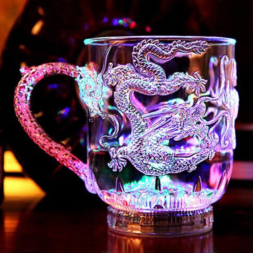 LED Flash Magic Color Changing Dragon Cup Water Activated Light-Up Beer Coffee Milk Tea Wine Whisky Bar Mug Travel Gift transparent