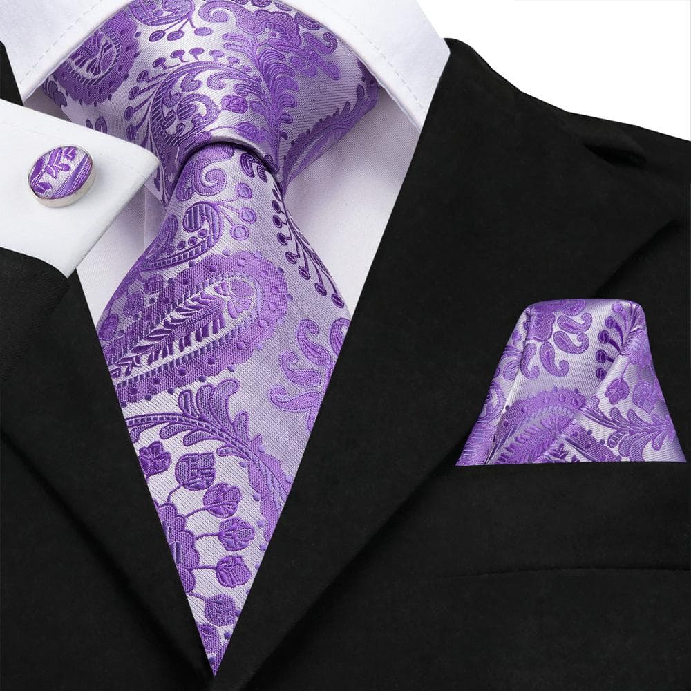 Hi-Tie Mens Accessories Silk Tie Handkerchief Cufflinks Set for Wedding Party Floral Solid Necktie N-3224