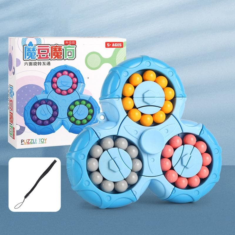 2 In 1 Six-sided Rotating Magic Bean Cube Decompression Spinning Top Education Toys Birthday Gifts blue