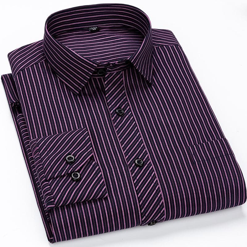 Striped Men Shirts Long Sleeve Regular Fit Classical Male Casual Shirt with Front Pocket 39