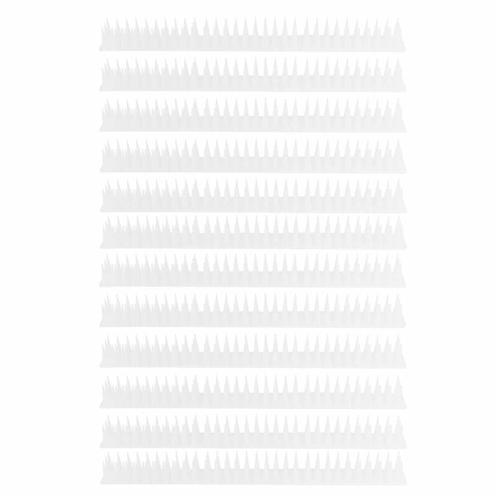 12Pcs Outdoor Plastic Anti Bird Spike Strips Repellent Defender for Fence Wall Roof White