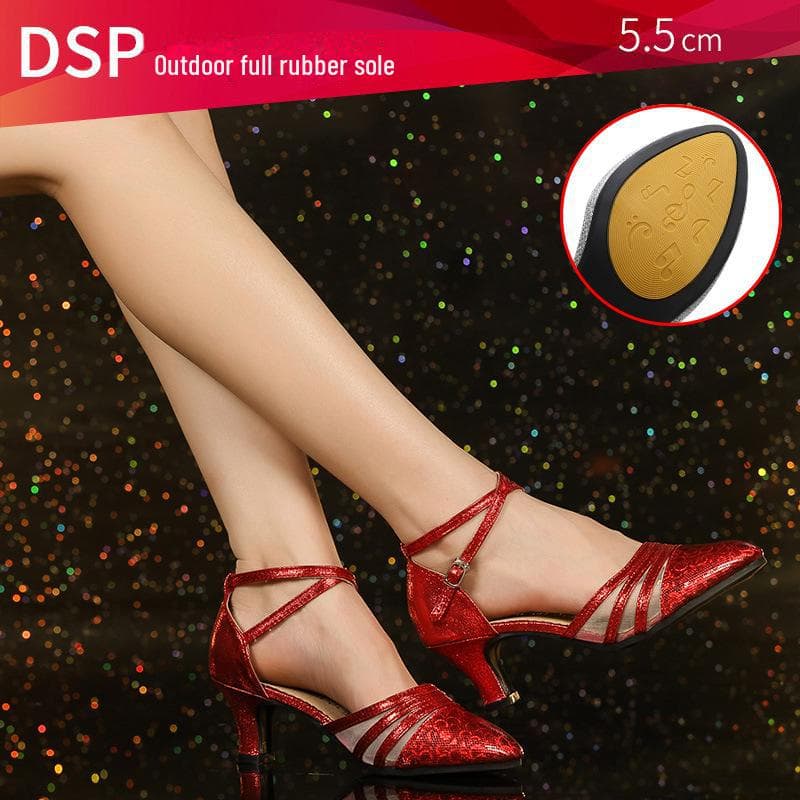 Women's Latin Dance Mid-Heel Ballroom Shoes - Soft-Soled, Modern Style 35 red