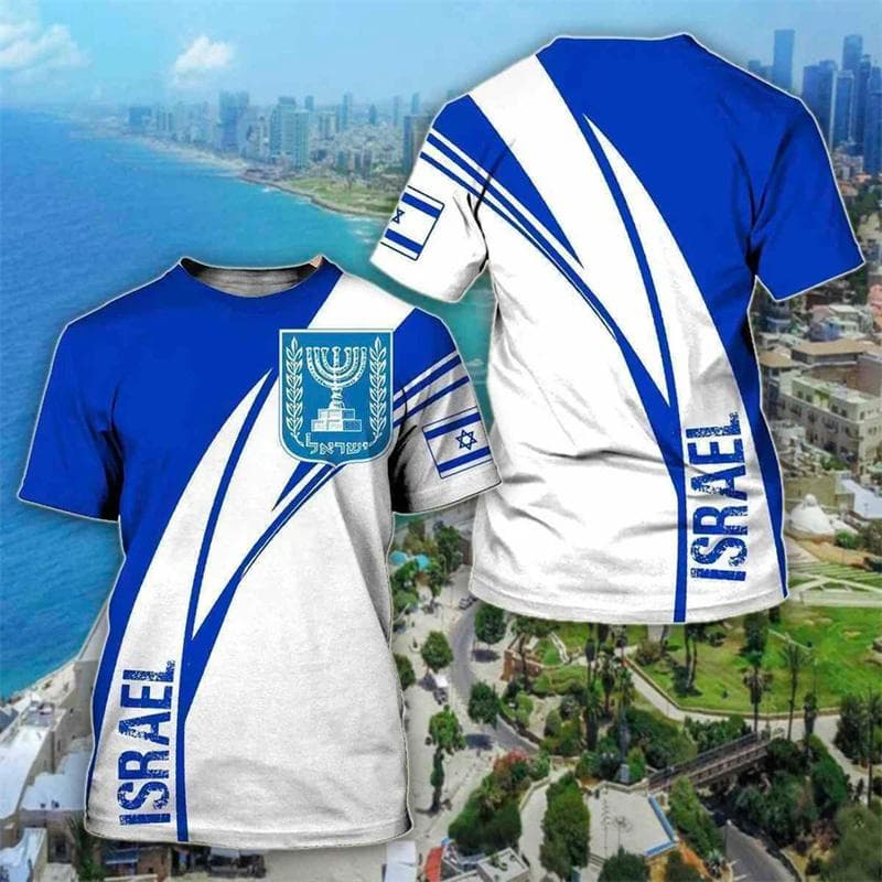 Israel Flag Men's T-shirt 3D Printed Israelis National Emblem Tops Short Sleeve O-Neck Oversized Sports Tee Shirt Clothing L
