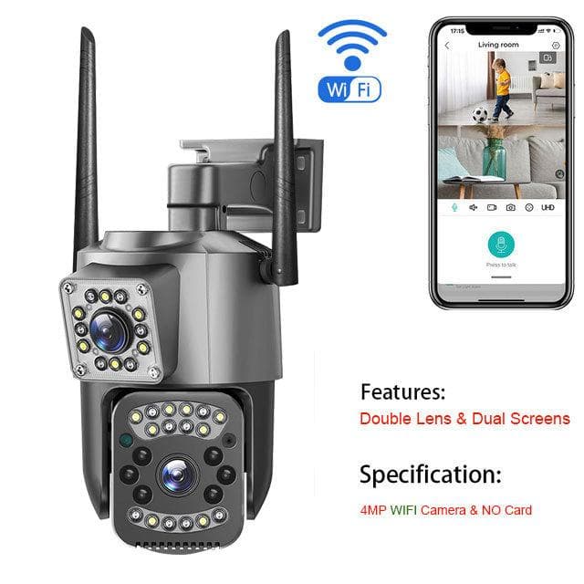 New 2K HD Waterproof EU IP Camera Wifi 4G Sim Card PTZ 4MP Dual Lens Outdoor AI Human Tracking Color Night Vision CCTV Security Camera 4MP WIFI Camera