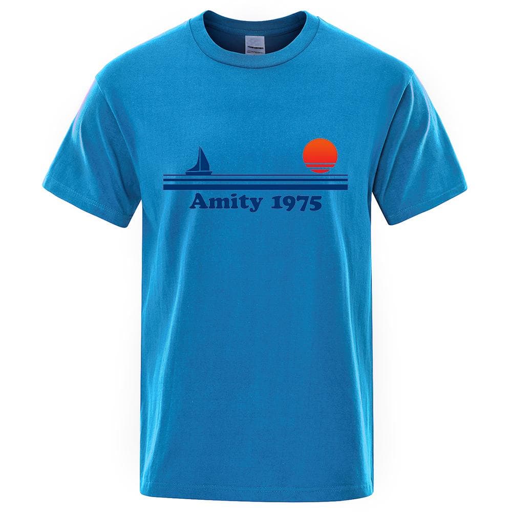 cotton Amity 1975 - Jaws Retro Print Tshirt Men Creativity Sweat Clothing Fashion Tee Clothes T Shirts Breathable Cotton T-Shirts Man M light blue