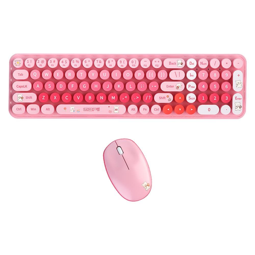 Mofii Wireless Keyboard and Mouse Set BabyBear 2.4G USB Ergonomic Silent Compatible Windows pink