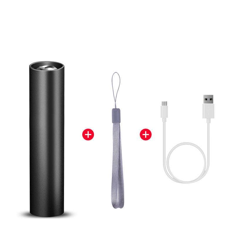 Mini Flashlight Aluminum Alloy USB Charging Built-in 14500 Lithium Battery Portable LED Flashlight black