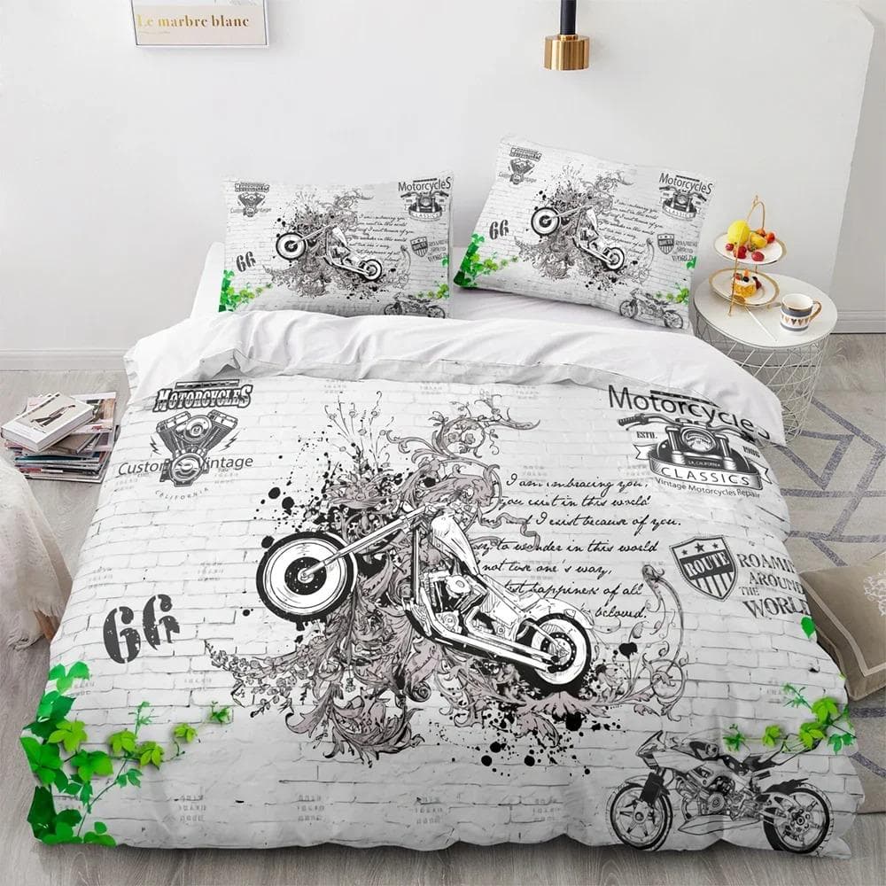 New Classic motorcycle Bedding Set Single Twin Full Queen King Size knight Bed Set Adult Kid Bedroom Duvet cover Sets 3D Print AU Single 140x210cm