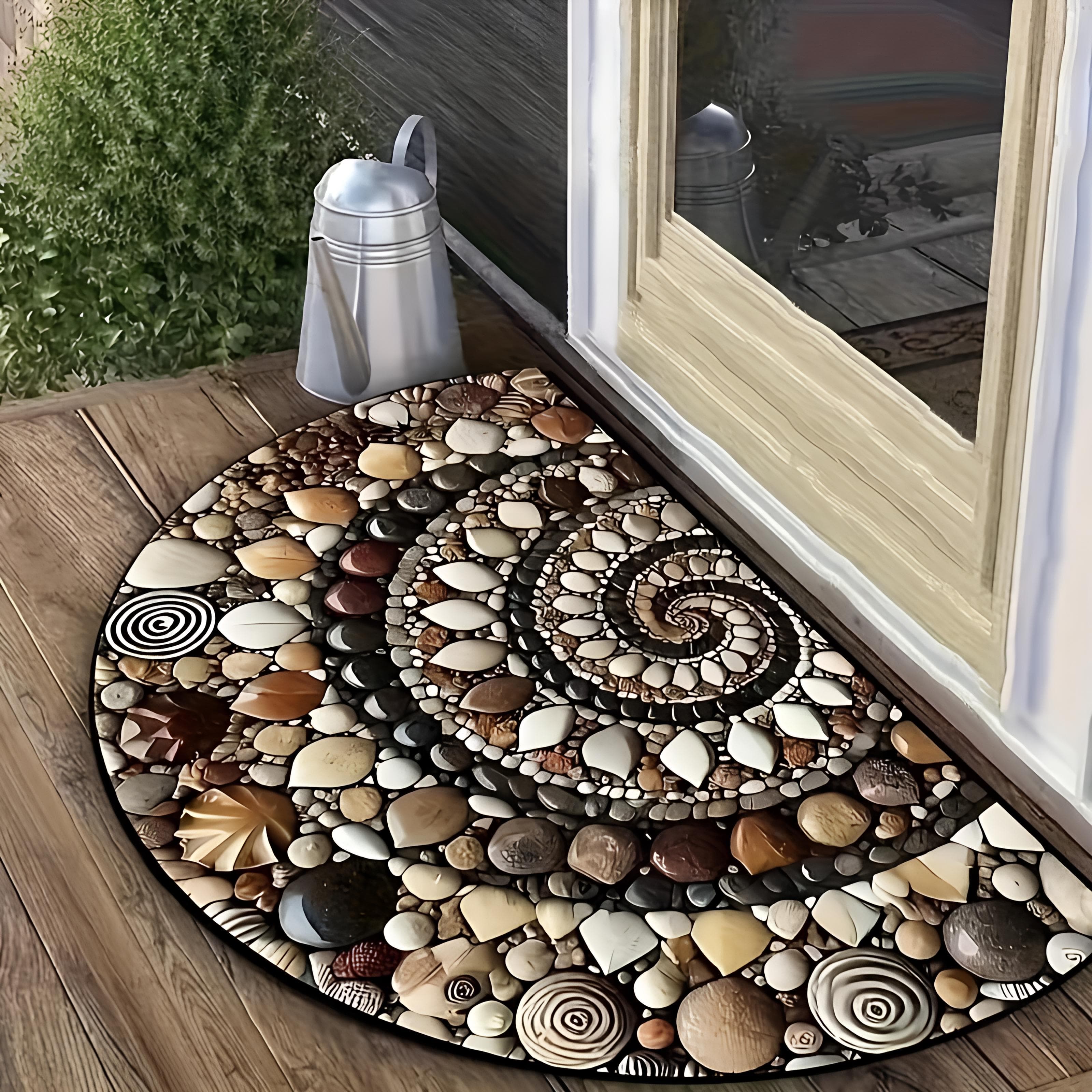 Colorful Pebble Welcome Door Mat - Non-Slip Rubber Backing, Absorbent Doormat for Indoor/Outdoor, Decorative Entrance Mat for Home, Porch(40*60cm) 04