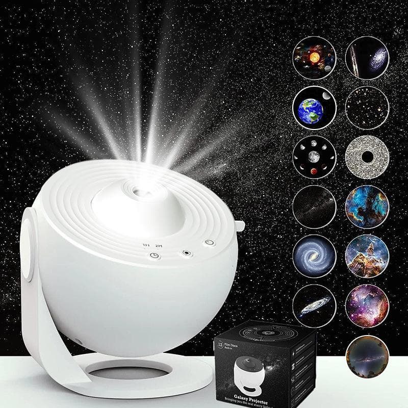 Galaxy Starry Sky Projector Lamp with 13 HD Films for Bedroom & Living Room English instruction manual + 13 films white