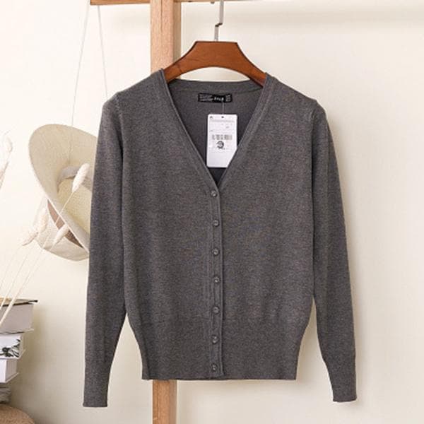 Women Spring and Autumn Casual Long Sleeve Cardigan Knitwear M slate gray
