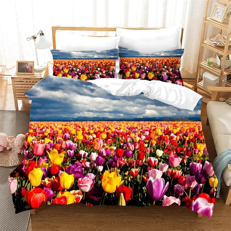 Flower Tulip Elegant Floral 3d Duvet Cover for Women Gifts Luxury Mother's Day Warm Gifts for Bedroom Decoration Queen King Size 135x200cm 2pcs