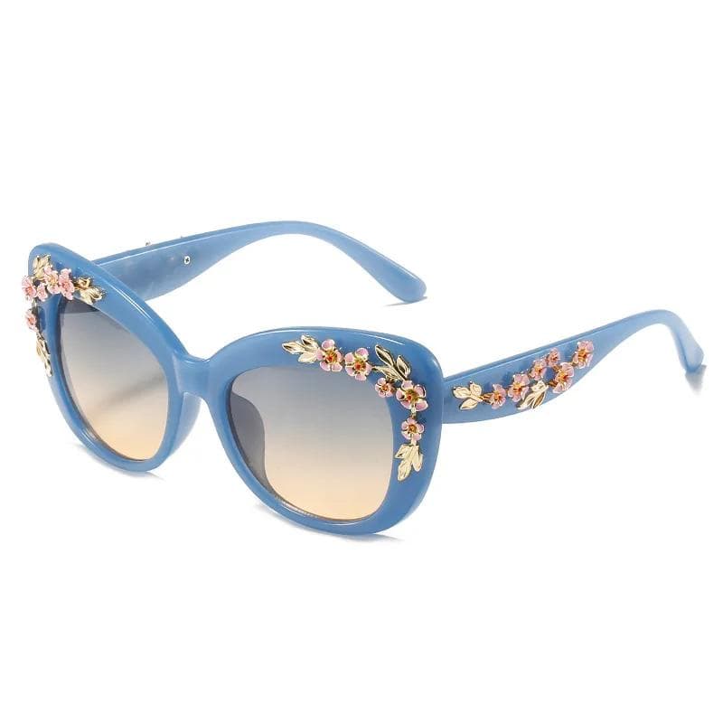 Rose Fancy Decorative Eyewear Fashion Retro Flower Sunglasses Women Vintage Metal Pink Flores Cat Eye Sun Glasses Gafas De Sol