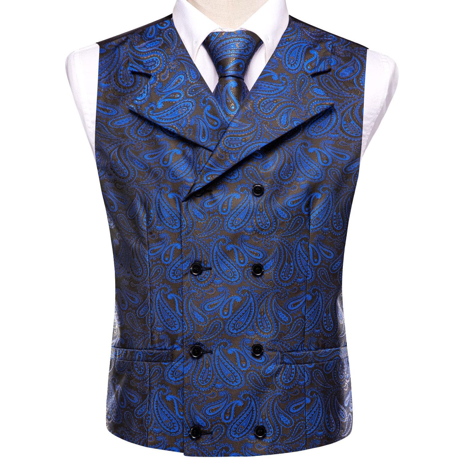 Mens Silk Victorian Vest Paisley Waistcoat Tie Hanky Cufflinks Set For Wedding M