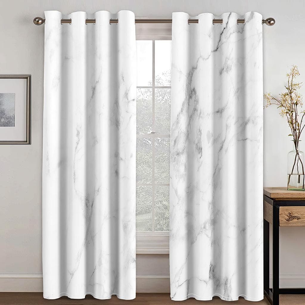 3D Luxury Cheap Black and White Marble Thin Shading Window Curtain for Living Room Bedroom 2 Pieces Decor Hook 150W166H(CM)59x65in&Hook