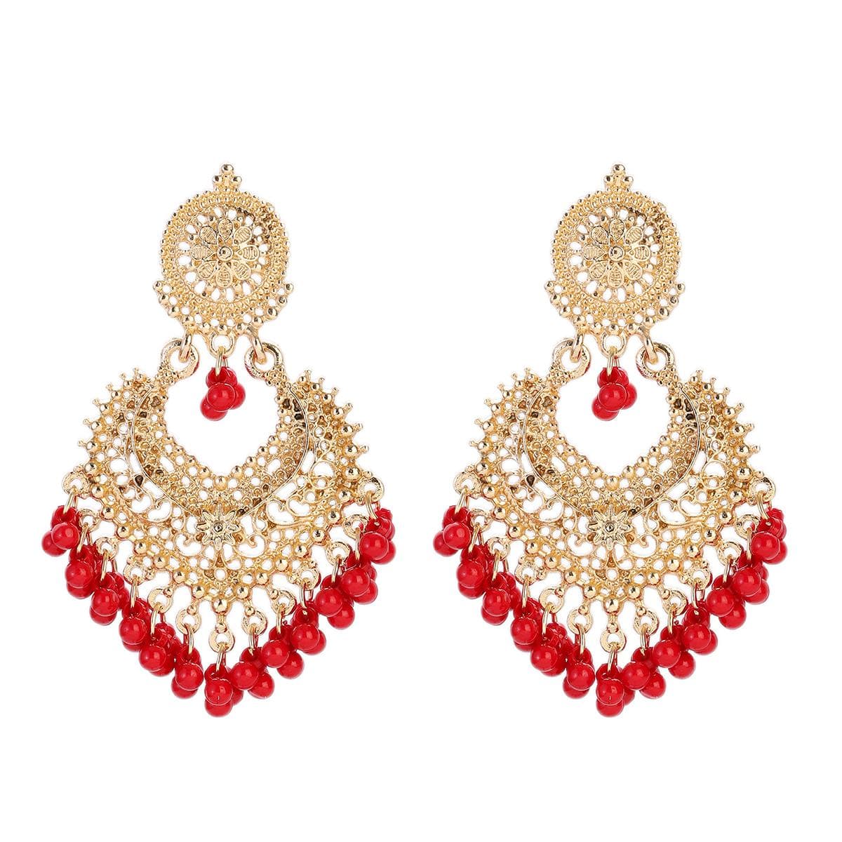 Boho Vintage Heart Shape Dangle Earrings for Women Ethnic Indian Flower Tassel Wedding Jewelry Accessories