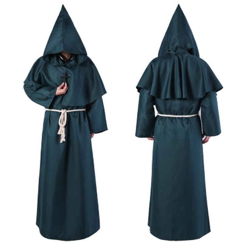 Scione Wizard Costume Cosplay Medieval Monk Friar Robe Priest Costume Ancient Clothing Christian Suit L green