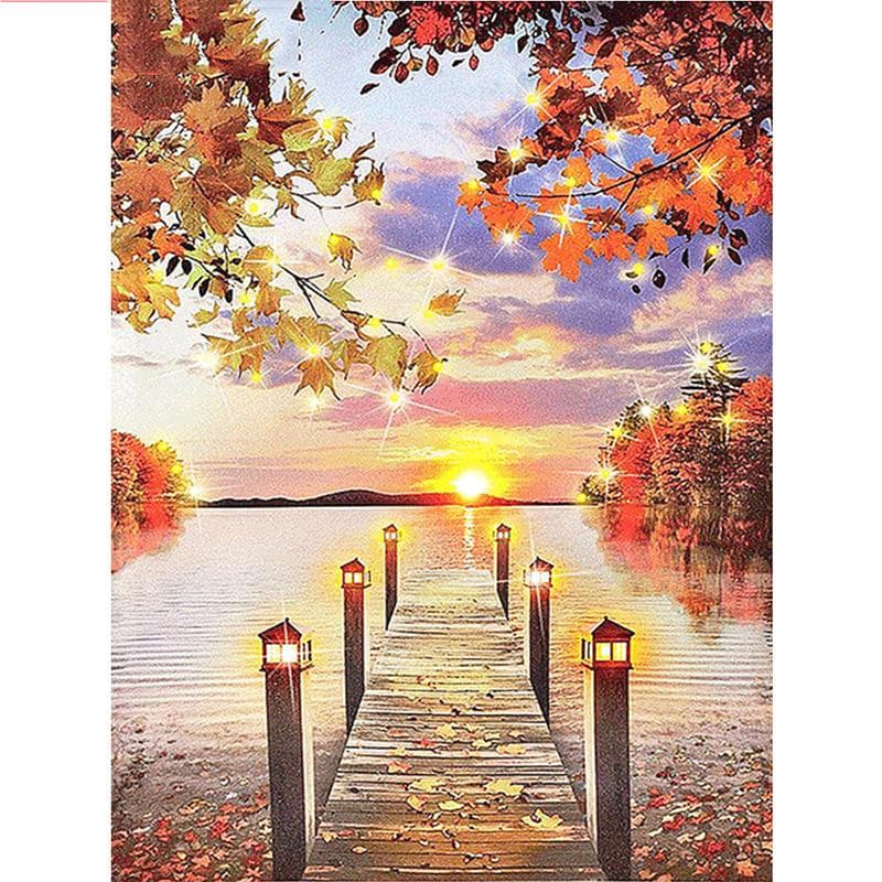 Bridge Landscape Art DIY Diamond Painting By Numbers Sunset Scenery Coloring Canvas Painting 20X30CM