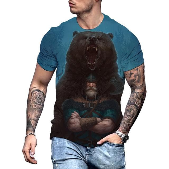 Big Bear 3D Print Summer Men's Round Neck T-shirt Casual Short Sleeve Oversized Pullover Fashion Streetwear Trend Men Clothing L