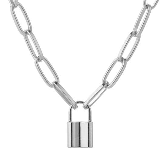 Simple Love Lock Pendant Alloy Chain Unisex Necklace Party Jewelry Couple Gift silver