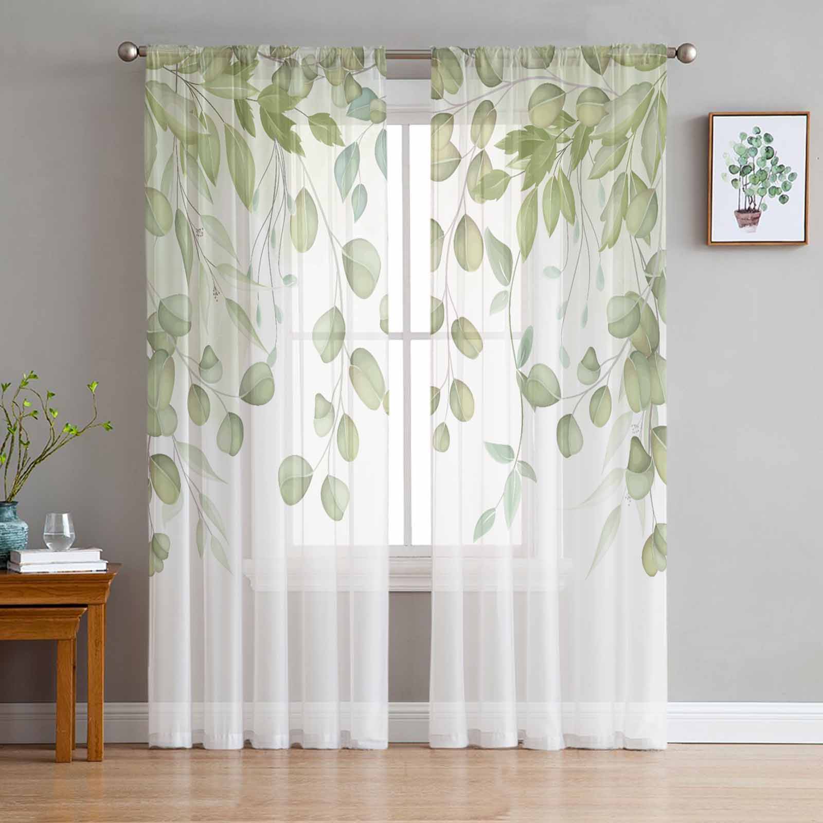 Countryside Plant Flowers Watercolors Bedroom Curtains Tulle Sheer Curtain Living Room Home Decor Voile Drapes 135W x 114H(cm)