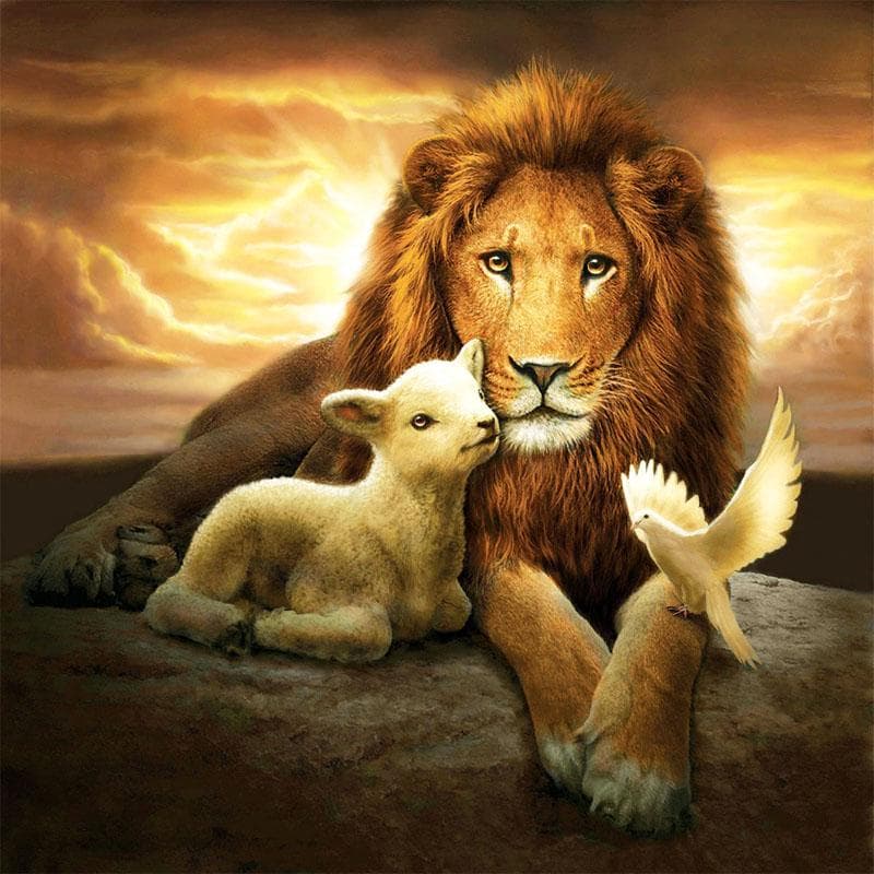 Diamond Embroidery Patterns 5D Diamond Painting Needlework Painting Lion Lamb Dove In Dawn Wall Arts 30x30CM