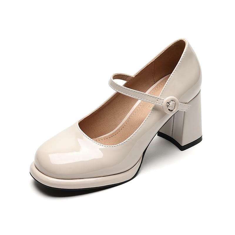 Women's Mary Jane Pumps Low Heel Dress Shoes for Women Square Closed Toe Chunky Block Heels Mary Jane Shoes With Ankle Strap Work Shoes for Wedding 39 apricot