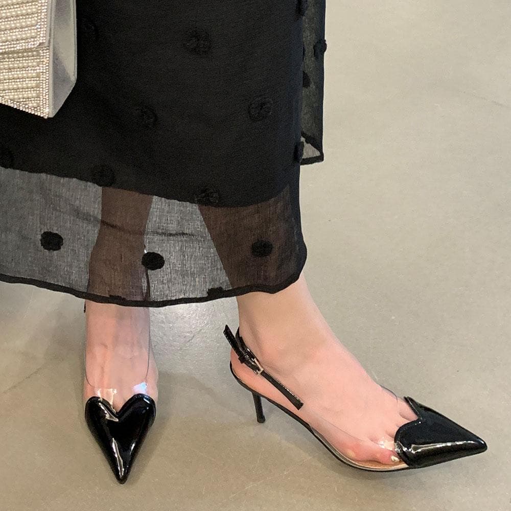 New Pointed Toe Transparent Heart High Heels Sandals Summer Sexy Thin Heels Chic Pump Sandals Party Women Shoes 37