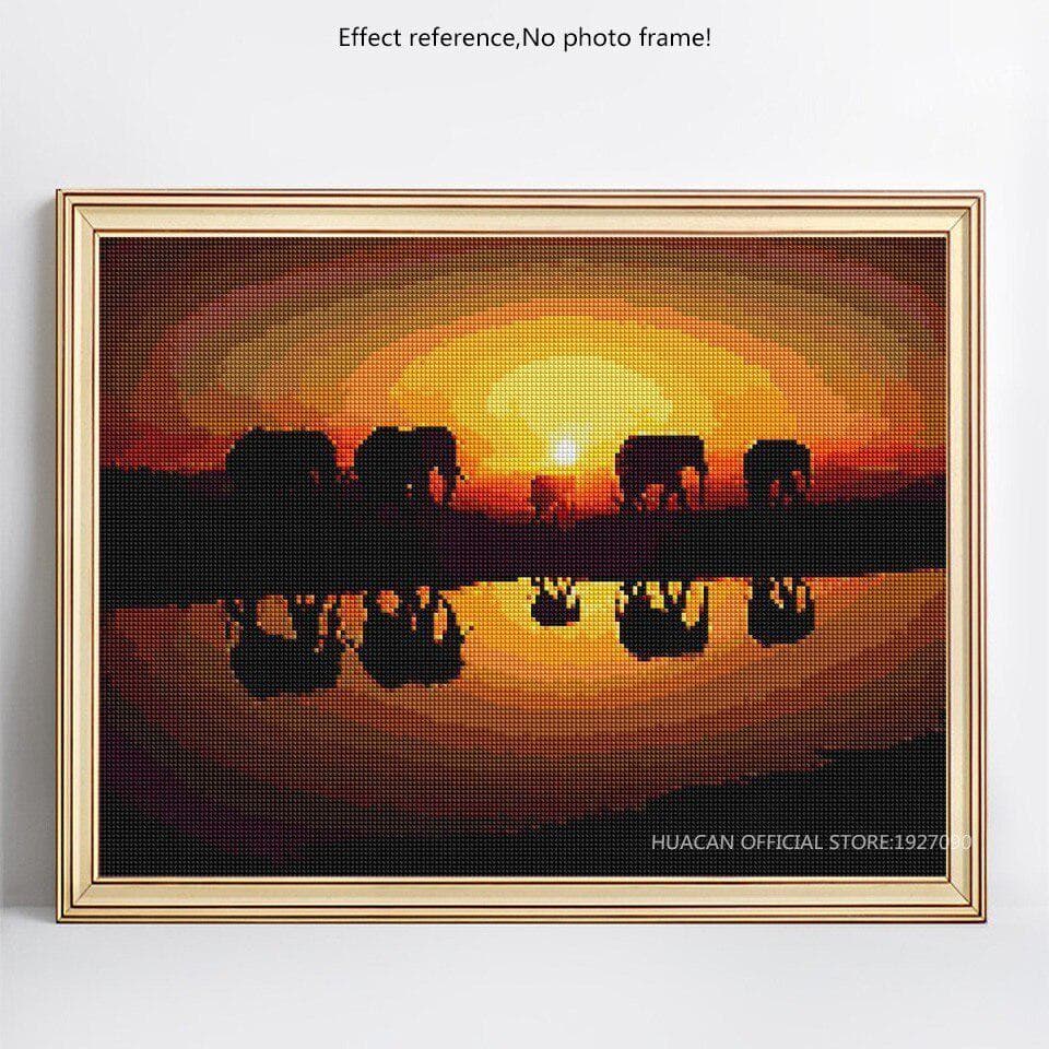 Diamond Embroidery 5D DIY Diamond Painting Animal Diamond Mosaic Sunset Elephant Decor 20X30CM